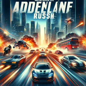 DALL·E 2024-01-26 23.23.52 - An action movie poster, depicting a dynamic car chase scene through a bustling cityscape. Explosions and high-speed cars in the background, with the t